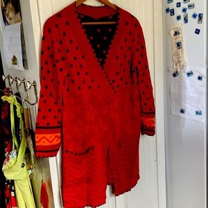 Gudrun Sjoden Long Cardigan Sweater, M.  Easy Care.  Multi pattern.